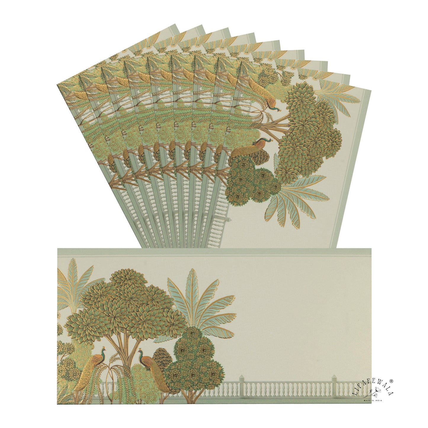 Gold Foil Tree & Peacock Shagun Envelopes | LIFAFEWALA (Scented Metallic, Pack of 20–200)