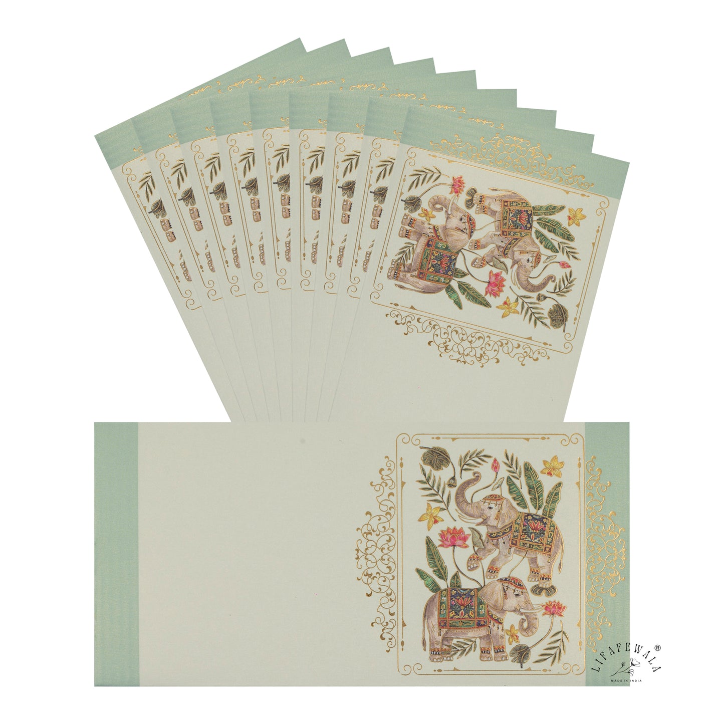Gold Foil Elephant Shagun Envelopes | LIFAFEWALA (Scented Metallic, Pack of 20–200)