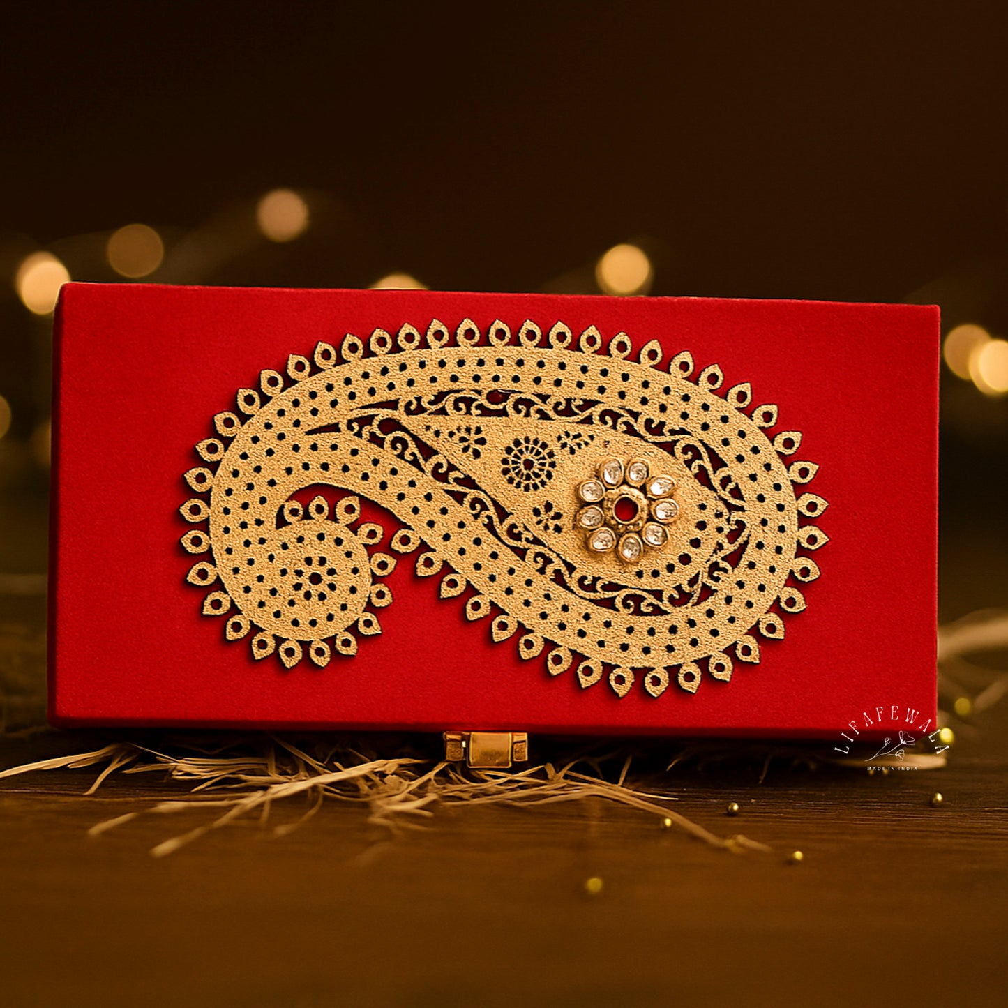Laser Cut Carry Design Shagun Box | LIFAFEWALA (Red Velvet, Premium Gift Box, Pack of 1)