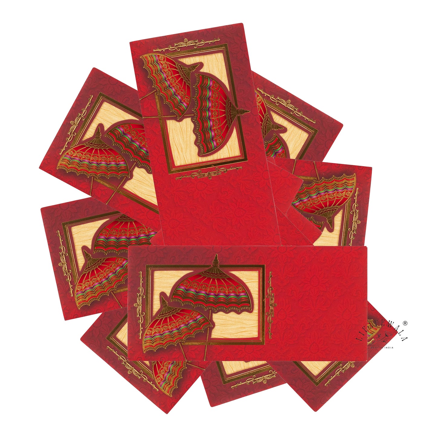 Royal Umbrella Design Shagun Lifafa | LIFAFEWALA Red Gold Foil Envelopes (Pack of 20–200)