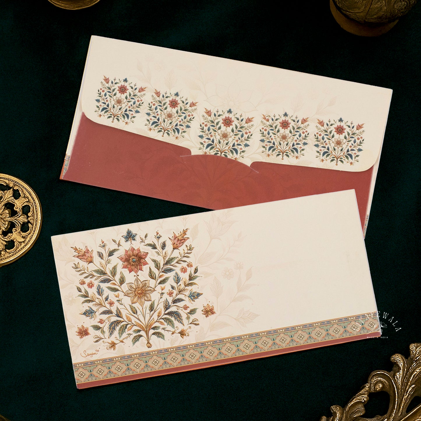 Premium Floral Design Shagun Lifafa | LIFAFEWALA Gold Foil Envelopes (Cream, Pack of 20–200)