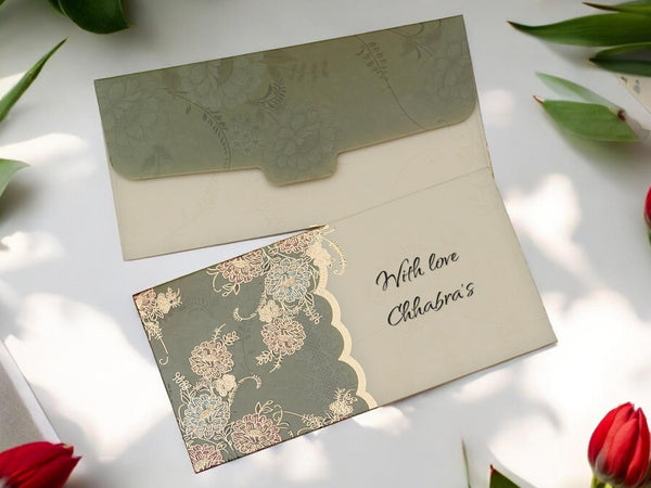 Half Green Small Flower Shagun Envelopes | LIFAFEWALA (Designer Print, Pack of 20–200)