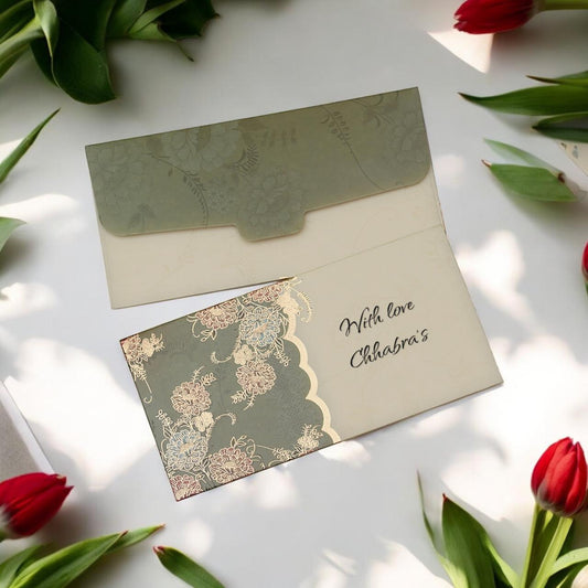 Designer Small Flower Shagun Envelopes – Half Green (Pack of 20, 50, 100) | Lifafewala
