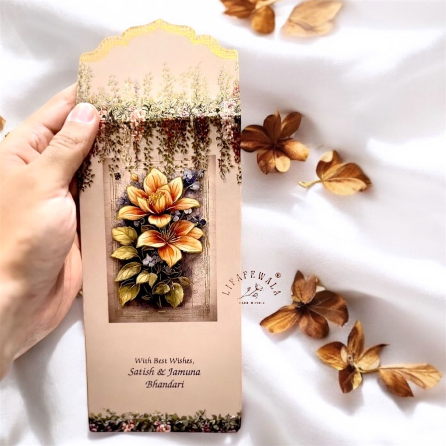 Designer Brown Shagun Envelopes – Velvet Feel, Gold Foil | Lifafewala