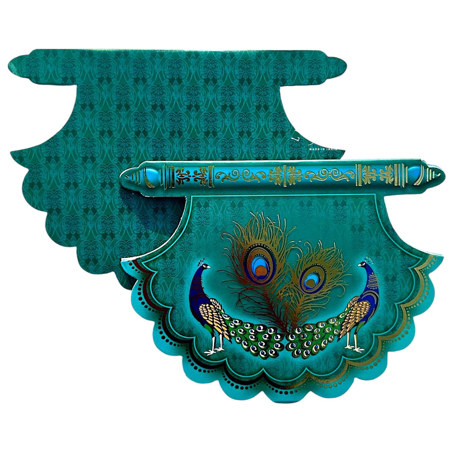 Blue fan shaped wedding shagun envelope by Lifafewala