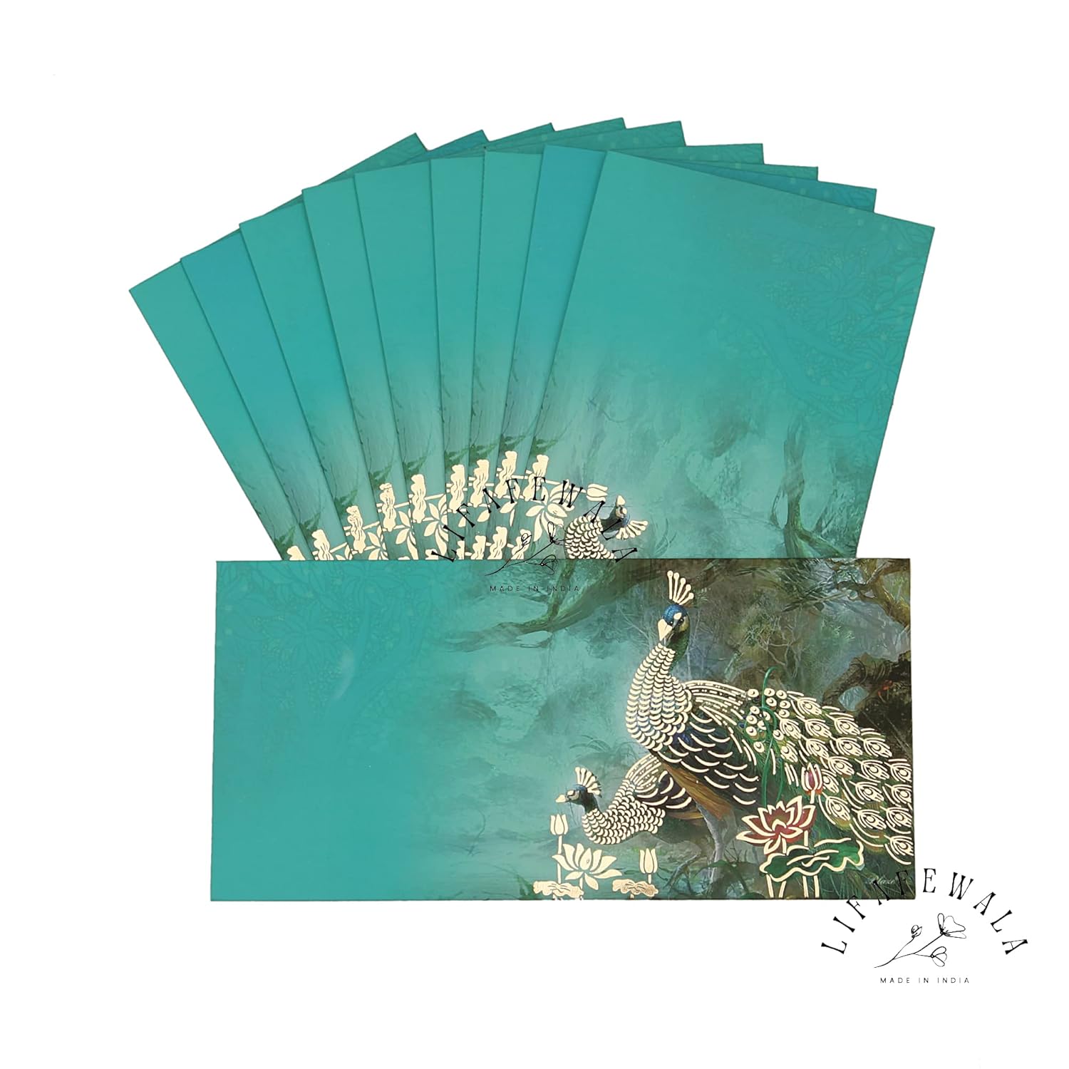Blue velvet peacock design shagun envelopes pack of 10.