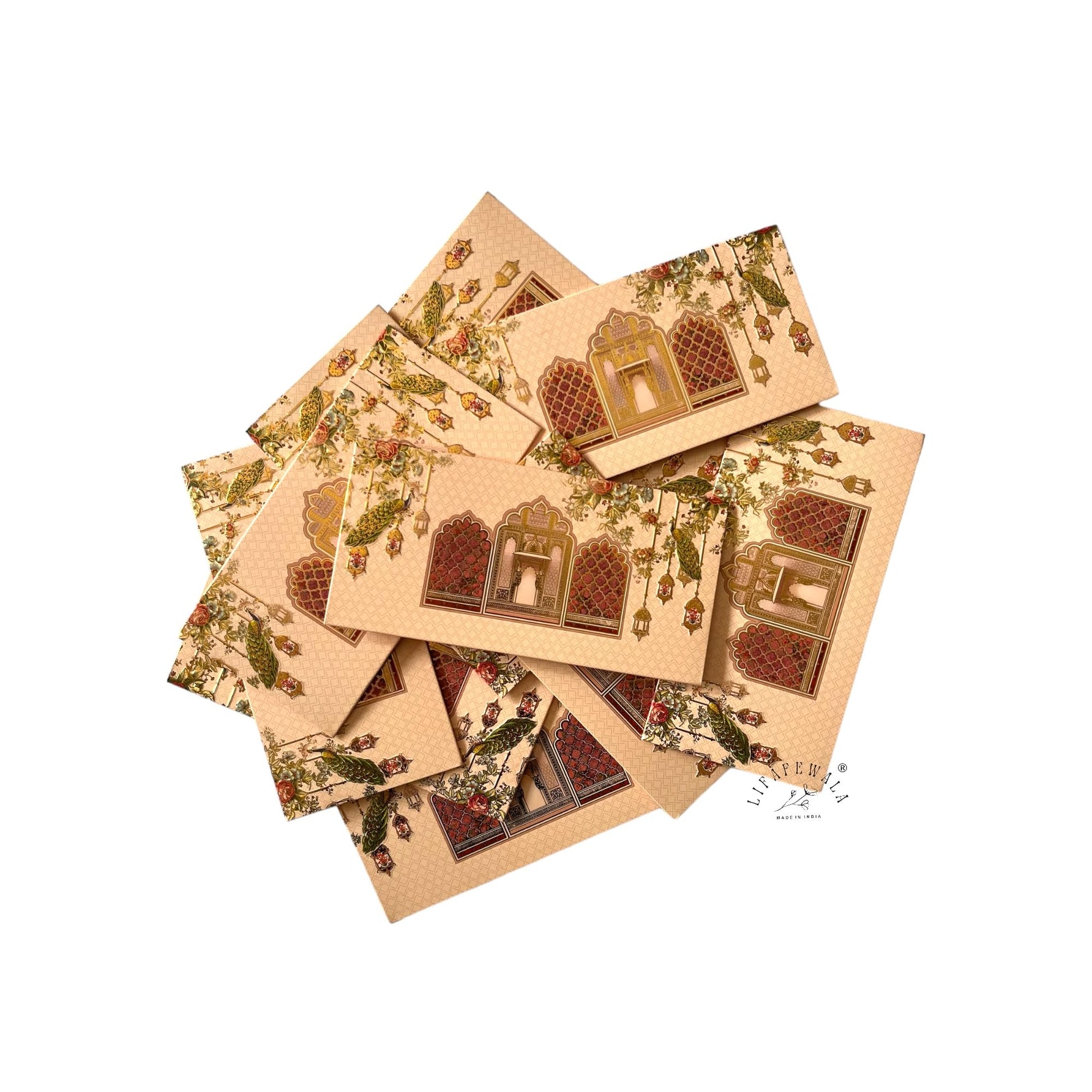 “Pack of 10 peacock design envelopes for cash gifting”