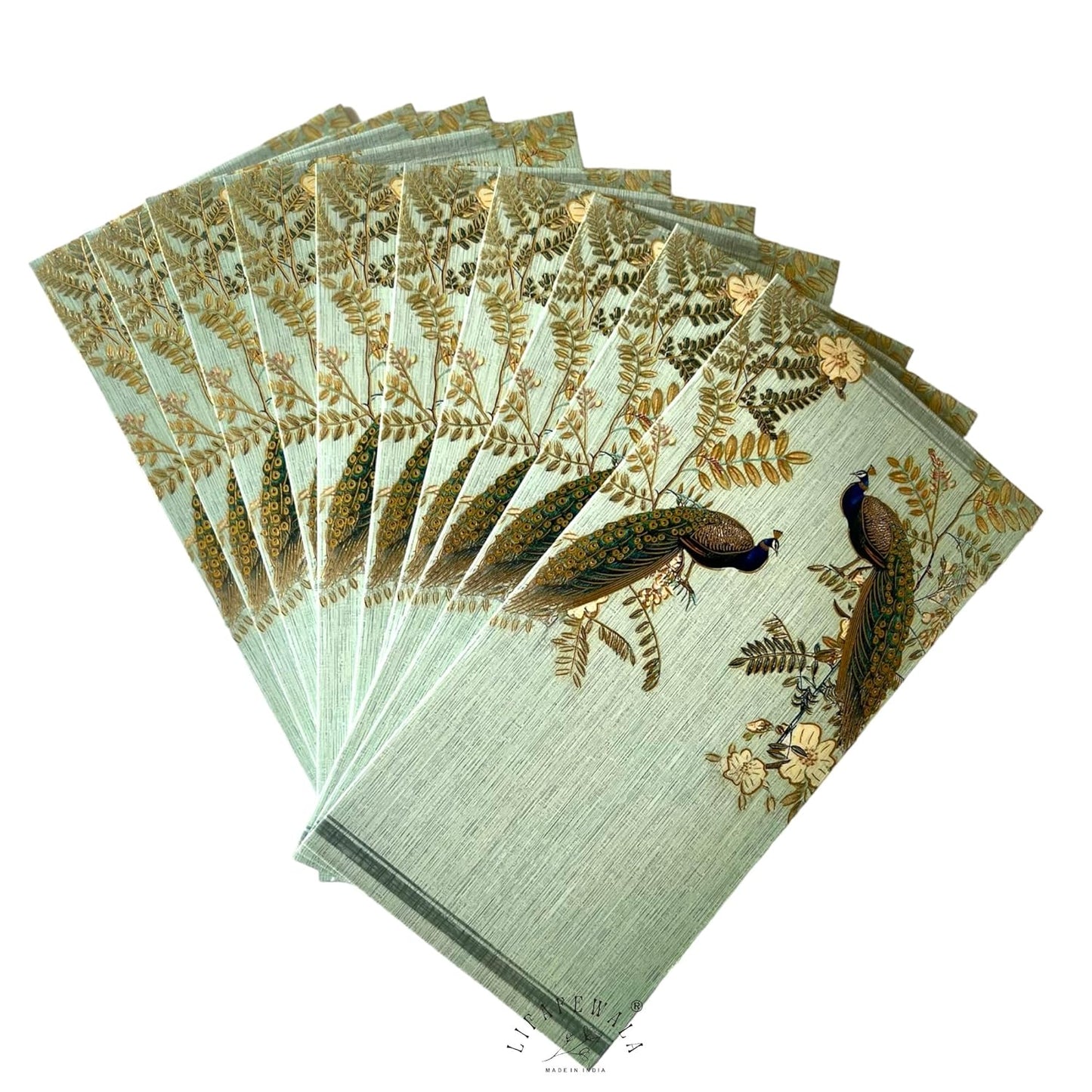 Velvet Feel Designer Wedding Money Envelopes with Peacock Print