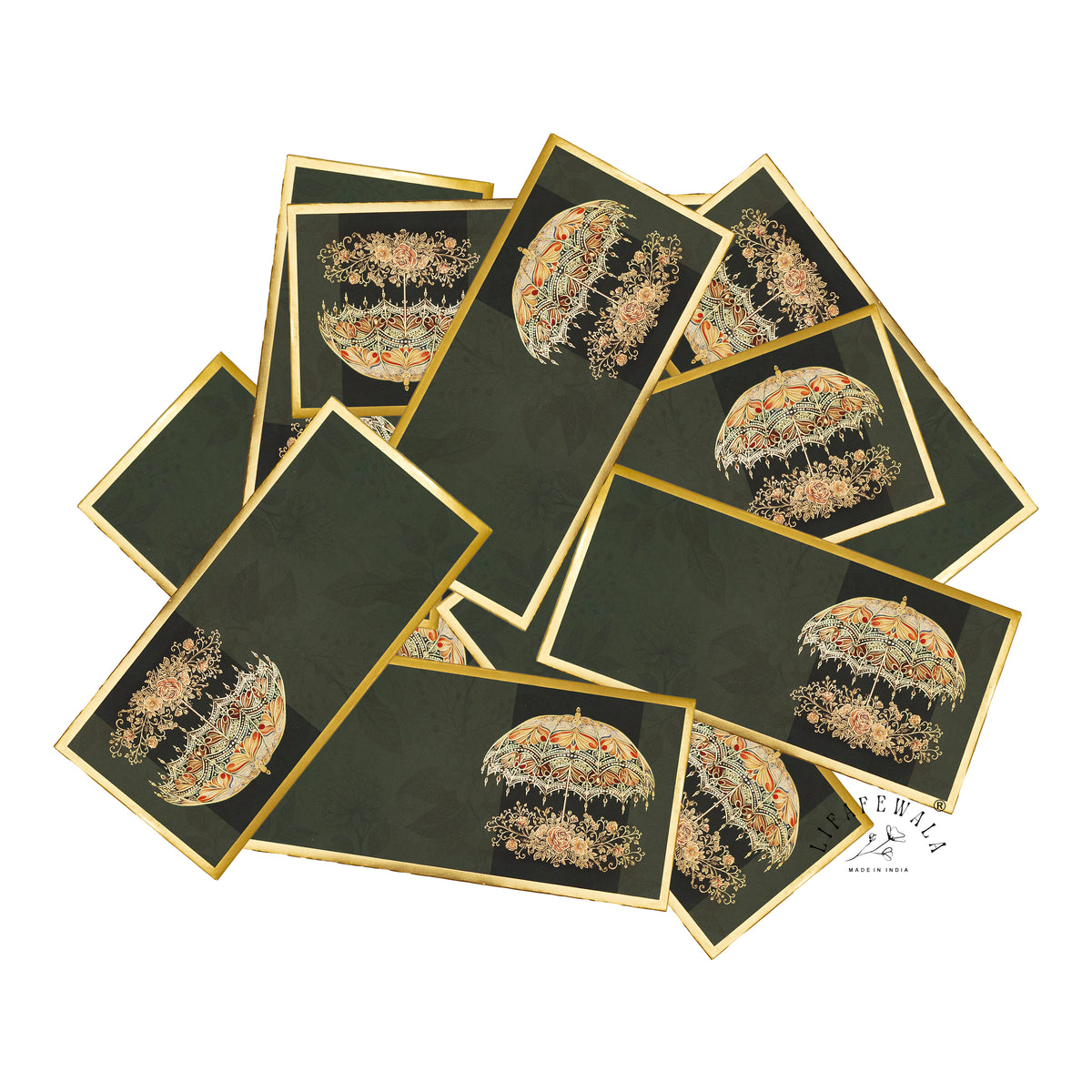 Emerald Golden Chhatri velvet shagun envelope by LIFAFEWALA – scattered envelopes