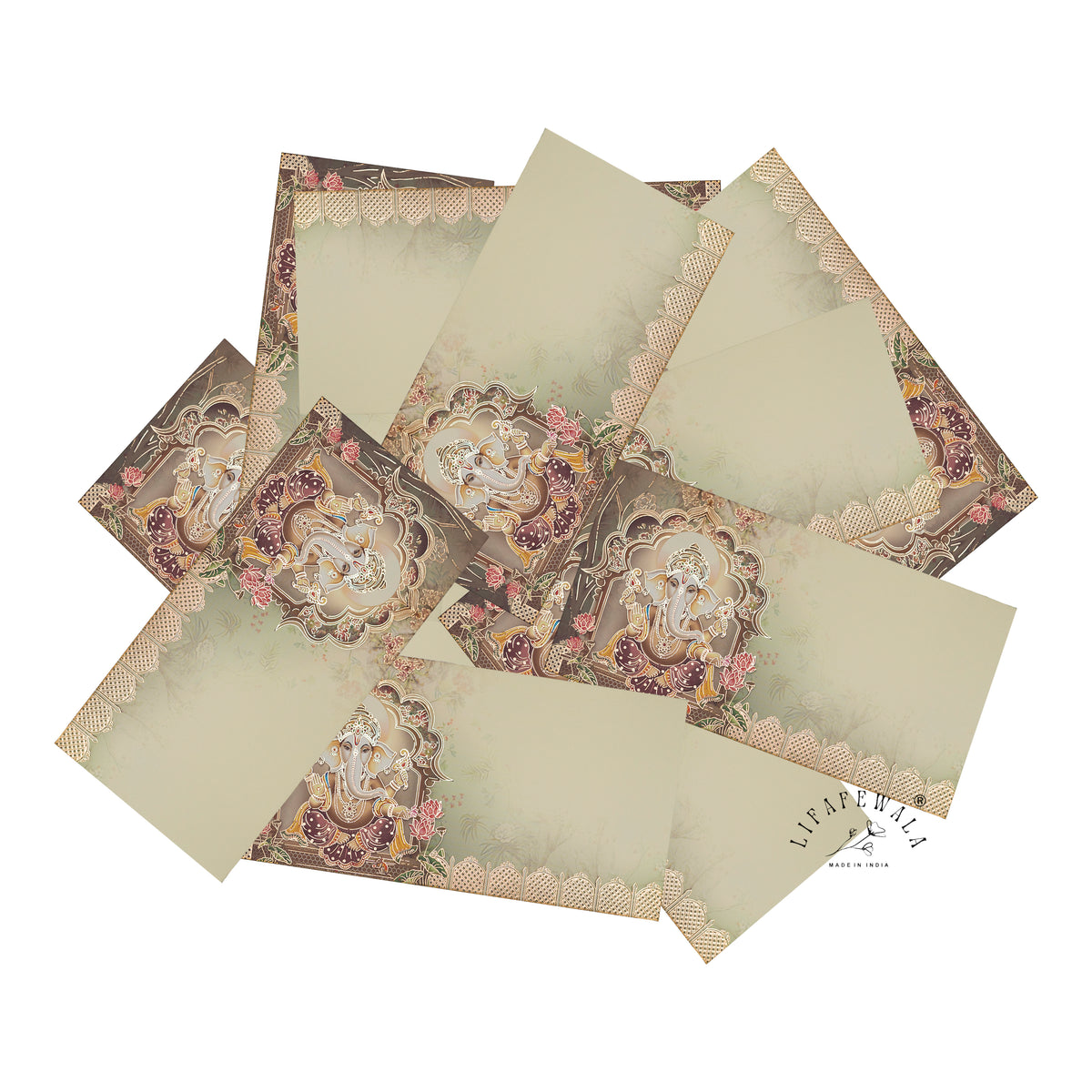 Sage Ganesha Jharokha matte shagun envelope by LIFAFEWALA – scattered envelopes