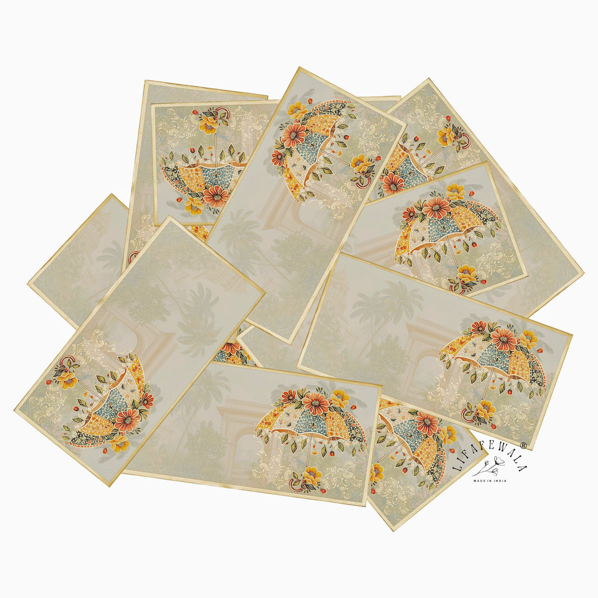 Floral Umbrella Palace Garden premium shagun envelope by LIFAFEWALA – scattered envelopes