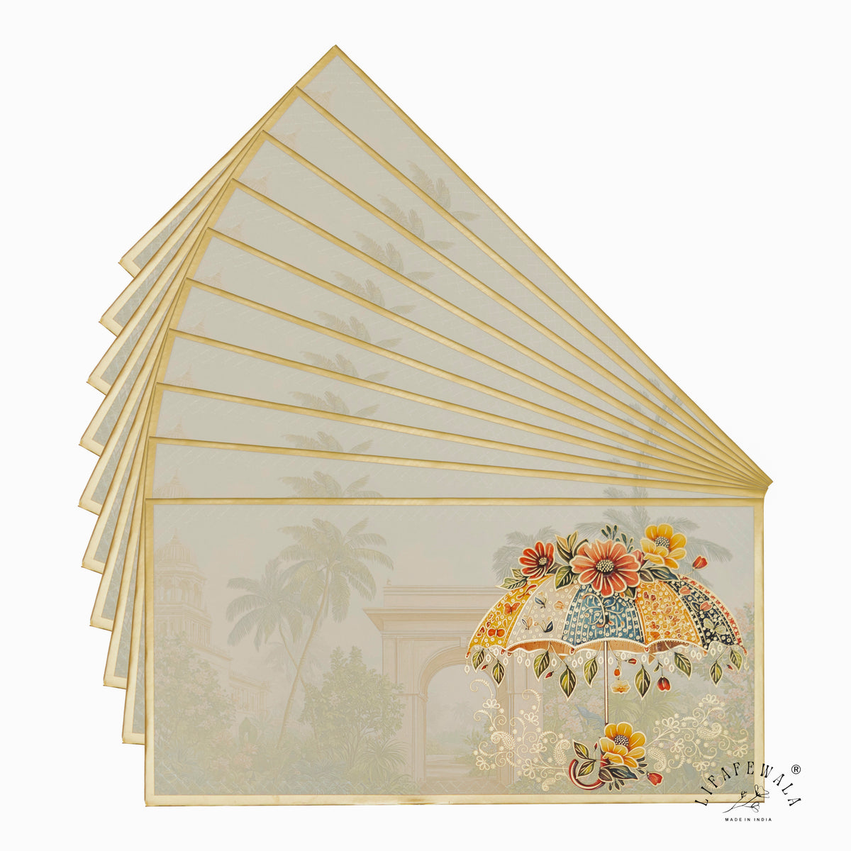 Floral Umbrella Palace Garden premium shagun envelope by LIFAFEWALA – fanned pack