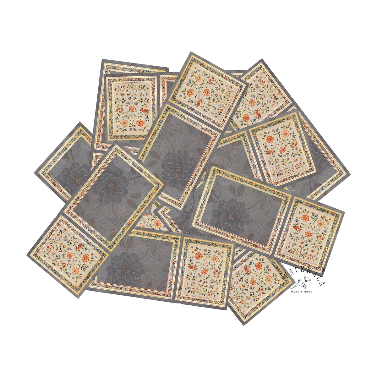 Grey Mughal Floral Twin Panel velvet shagun envelope by LIFAFEWALA – scattered envelopes