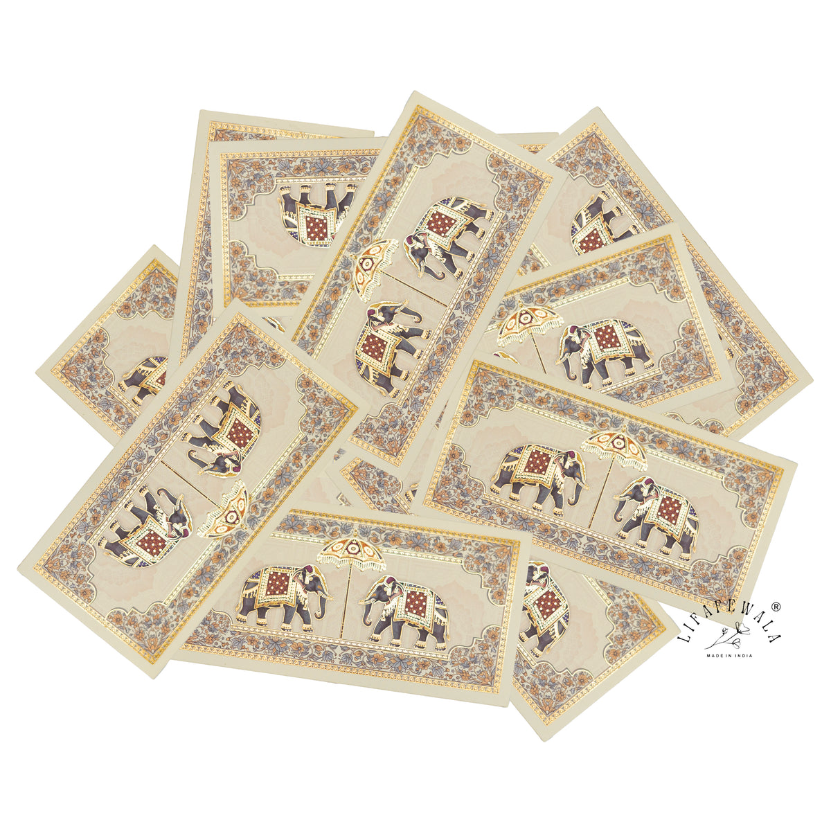 Twin Royal Elephant Chhatri matte shagun envelope by LIFAFEWALA – scattered envelopes