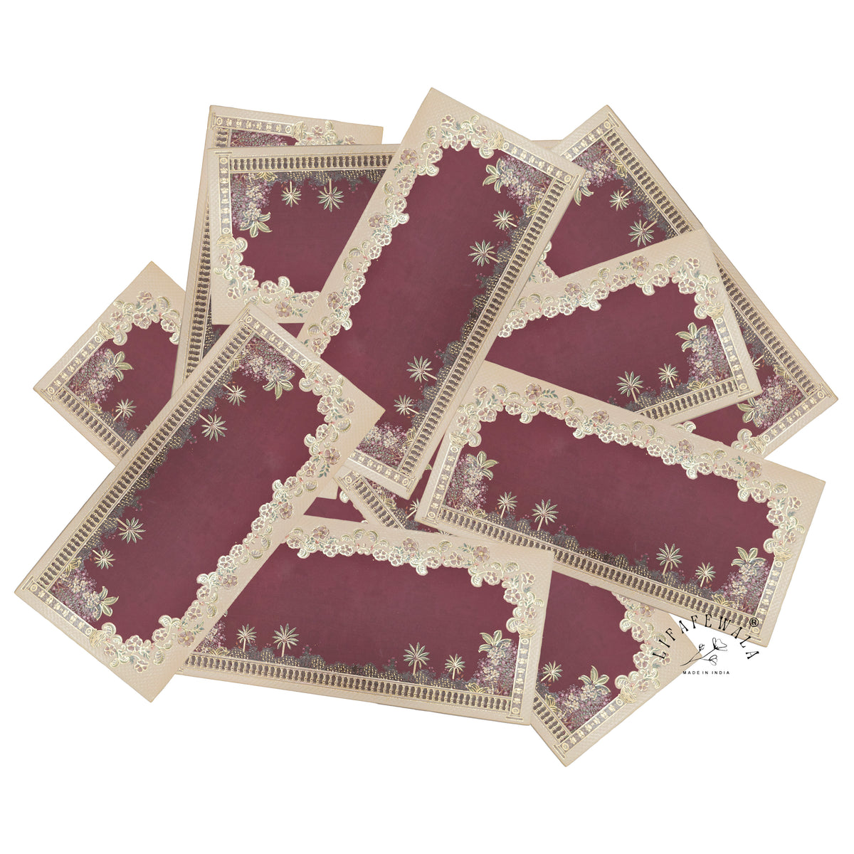 Maroon Floral Frame Palace Garden matte UV shagun envelope by LIFAFEWALA – scattered envelopes