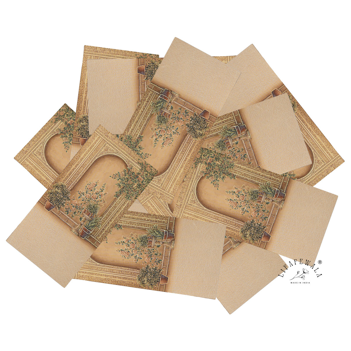 Mughal Courtyard Garden vertical velvet UV shagun envelope by LIFAFEWALA – scattered envelopes