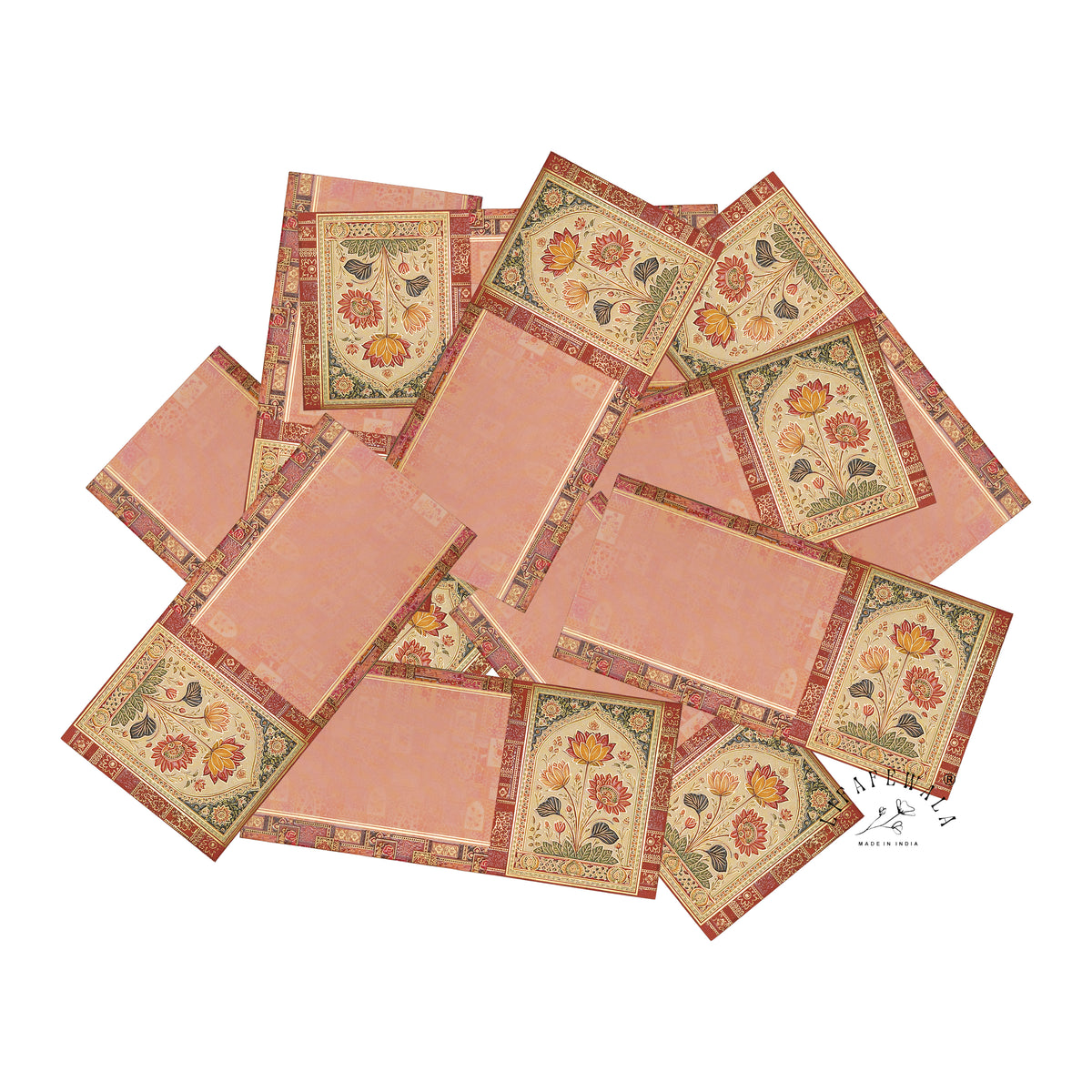 Blush Mughal Lotus Panel velvet UV shagun envelope by LIFAFEWALA – scattered envelopes