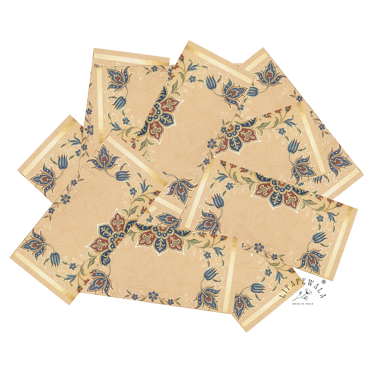 Blue Tulip Mughal Floral matte UV shagun envelope by LIFAFEWALA – scattered envelopes