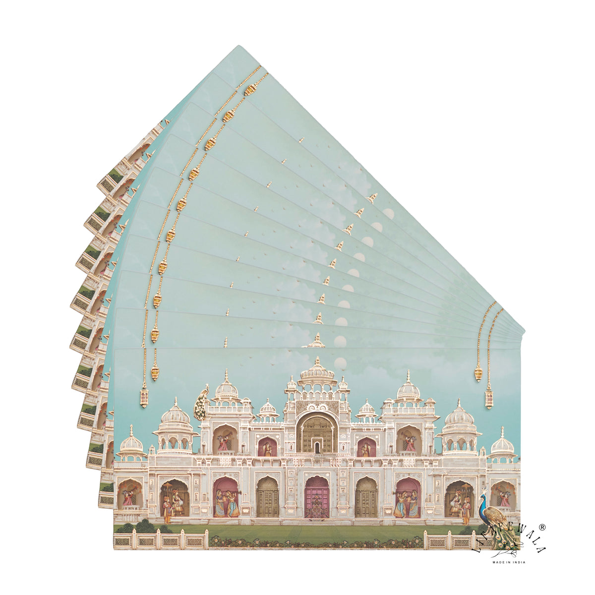 Aqua Lilac Palace Façade matte shagun envelope by LIFAFEWALA – fanned pack
