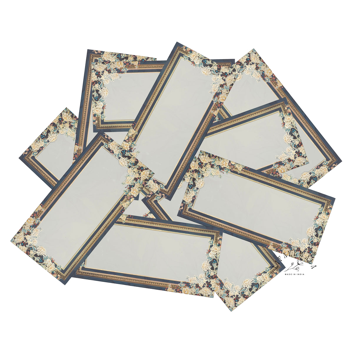Navy Ivory Floral Frame matte shagun envelope by LIFAFEWALA – scattered envelopes