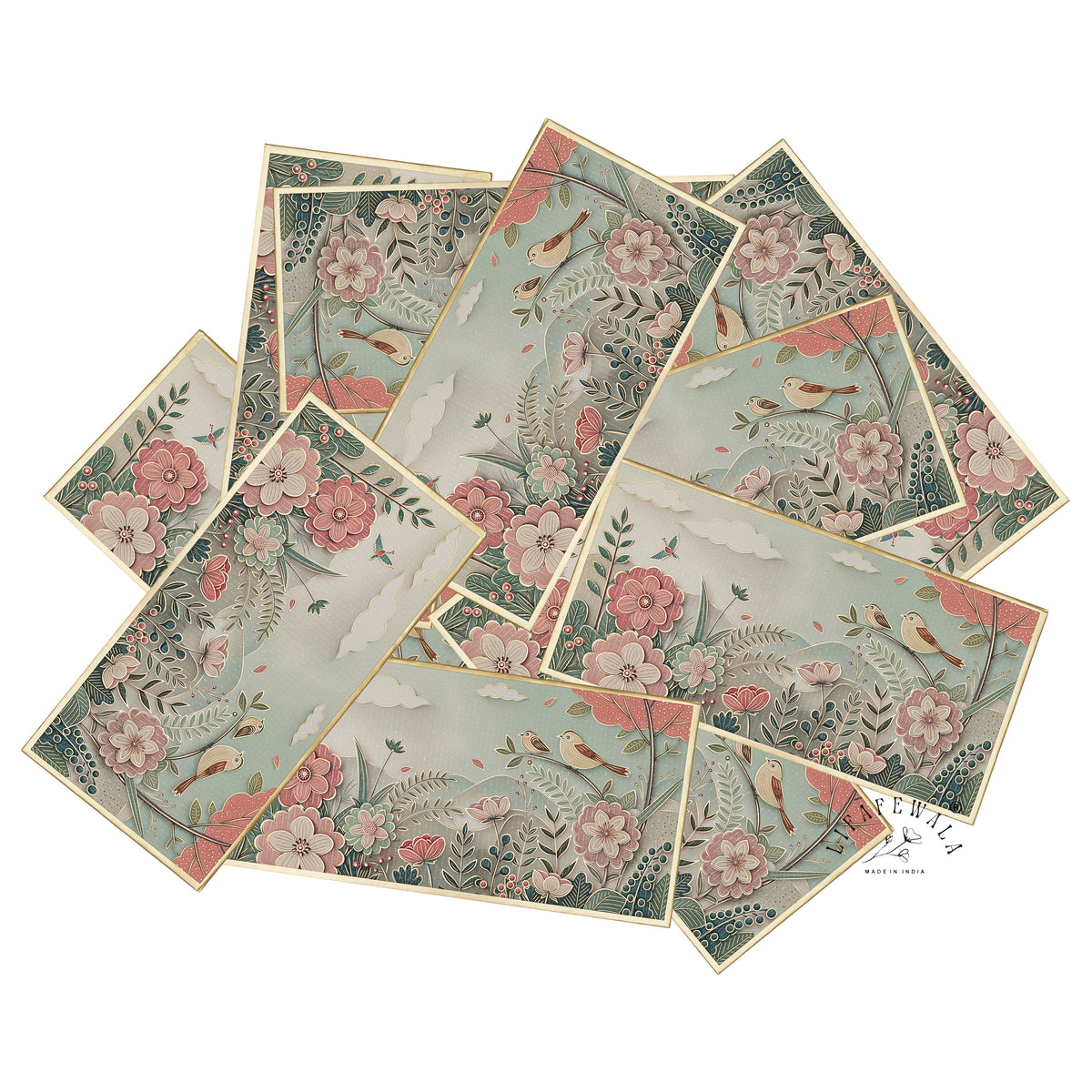 Pastel Birds & Blossom Garden premium shagun envelope by LIFAFEWALA – scattered envelopes