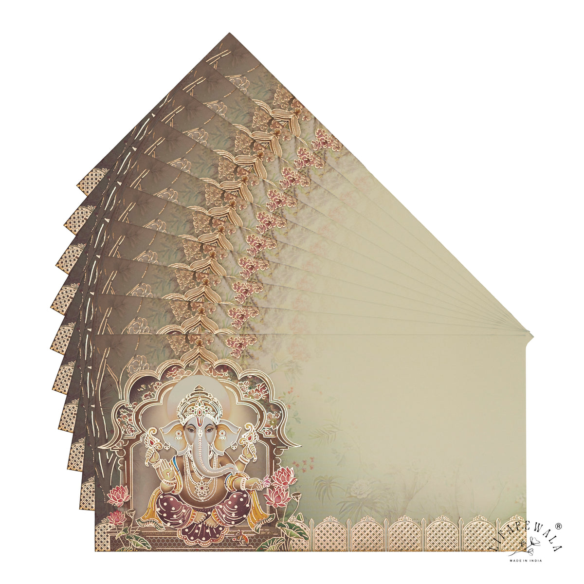 Sage Ganesha Jharokha matte shagun envelope by LIFAFEWALA – fanned pack