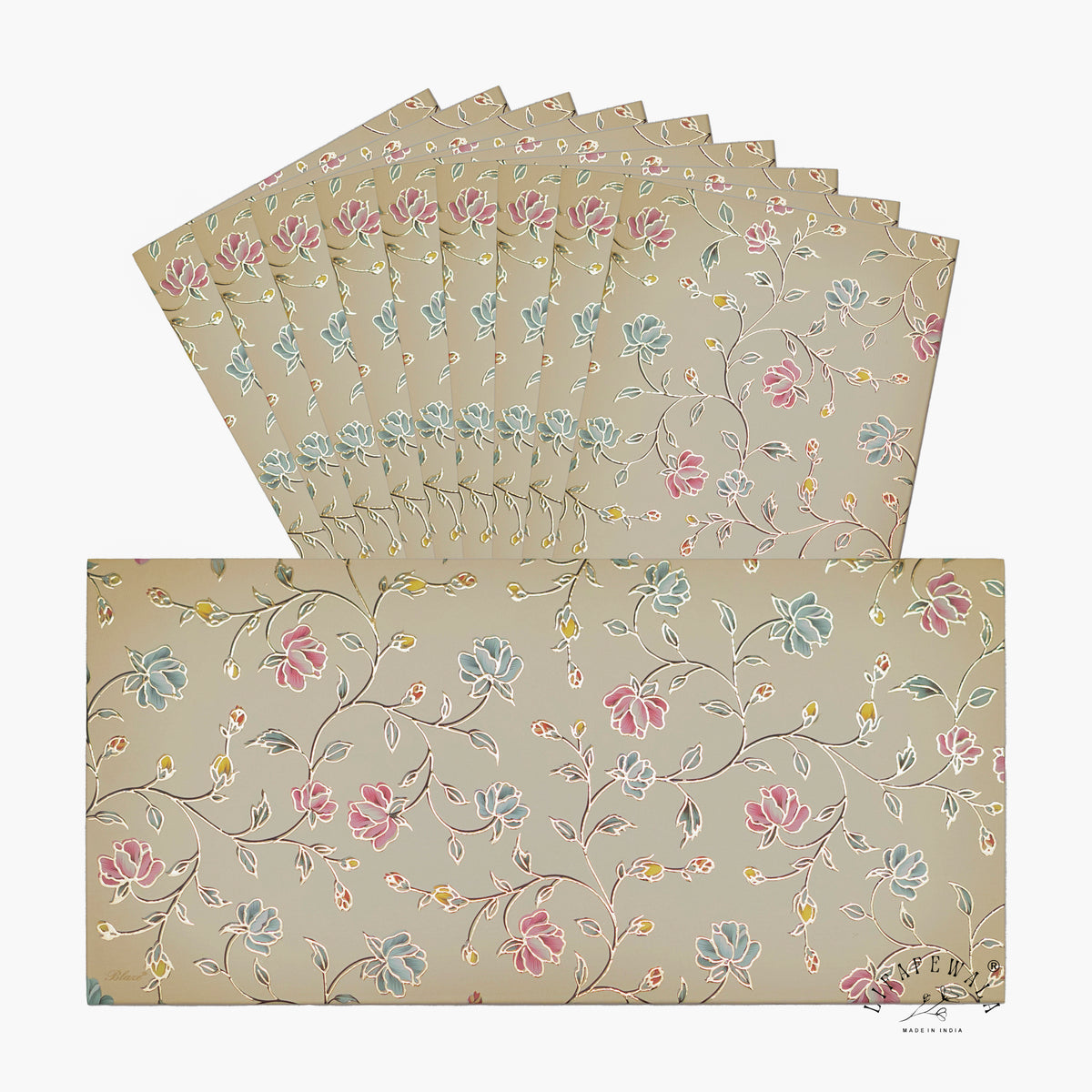 Taupe Blossom Vine MGI shagun envelope by LIFAFEWALA – pack with front view