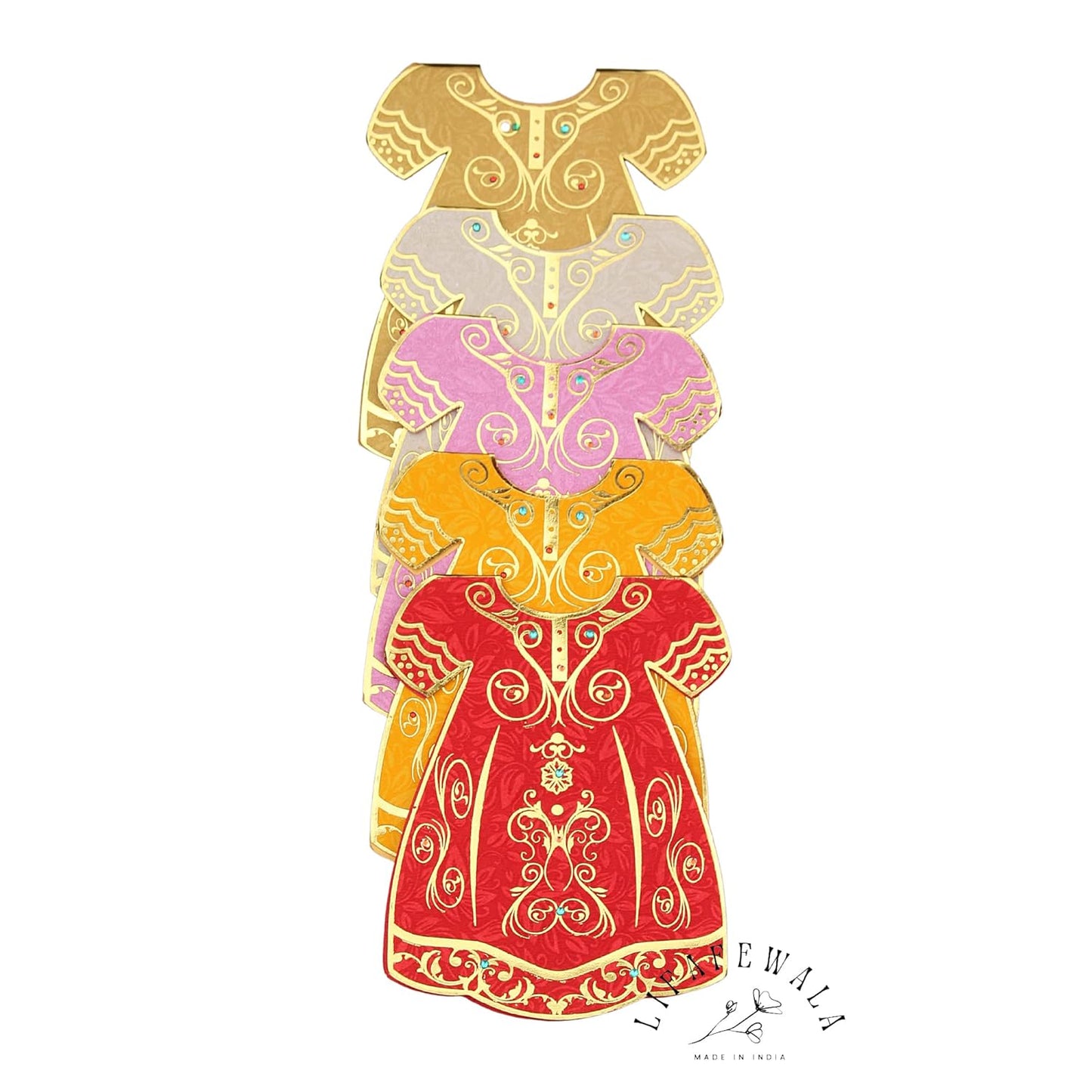 Lifafewala Unique and Exclusive Designer Ethnic Frock/Dress shaped Money And Shagun Envelopes for Weddings, Birthdays and Various other Occasions. Pack of 10| Color: Multicolor (As per availability)