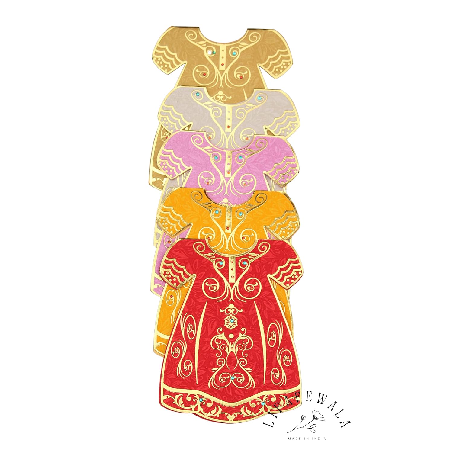 Lifafewala Unique and Exclusive Designer Ethnic Frock/Dress shaped Money And Shagun Envelopes for Weddings, Birthdays and Various other Occasions. Pack of 10| Color: Multicolor (As per availability)