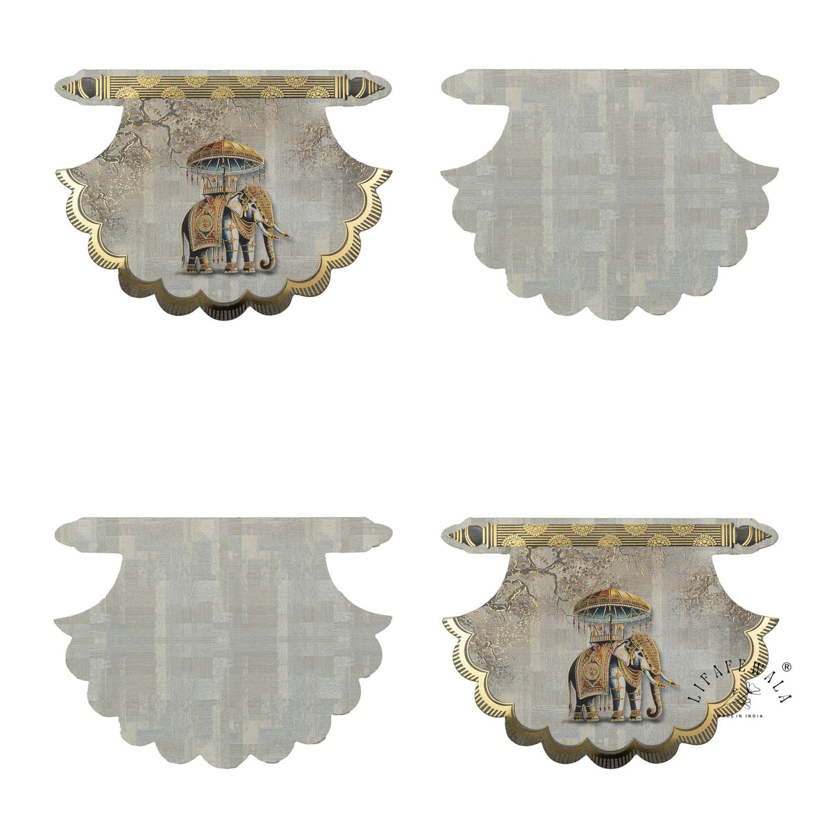 Set of Grey Scalloped Royal Elephant pocket shagun envelopes with gold foil – LIFAFEWALA