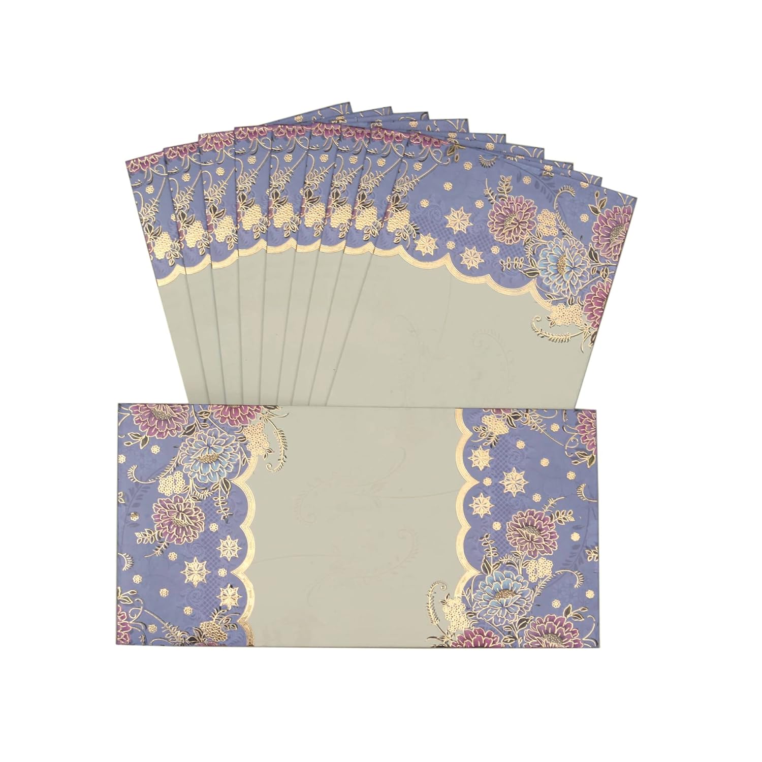 Designer small flower print shagun envelopes in half blue