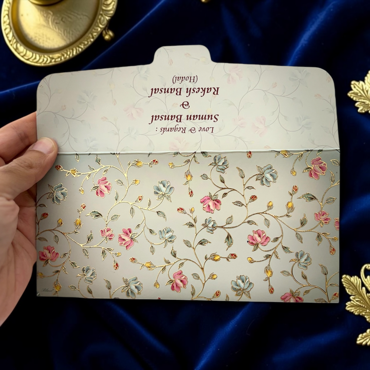 Ivory Small Flower MGI gold foil shagun envelope by LIFAFEWALA – photo 1 of 8