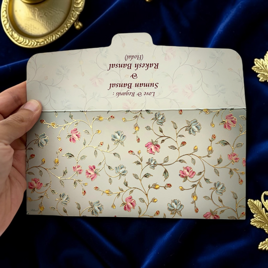 Premium Small Flower Shagun Envelopes – Matte Finish Embossed Gold Foil Wedding Gift Covers | Lifafewala (Pack of 20–200)
