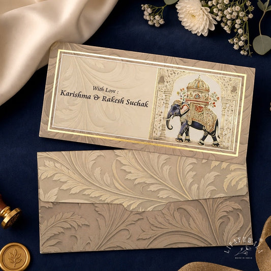 Royal Elephant Howdah Velvet Shagun Envelopes | LIFAFEWALA (Velvet Feel Gold Foil, Pack of 20–200)