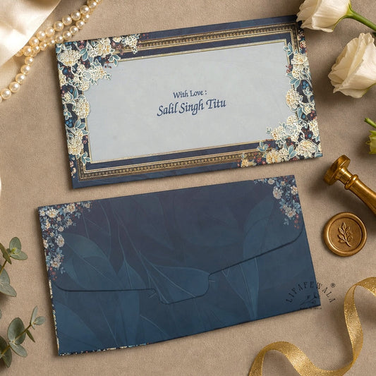 Navy Ivory Floral Frame Shagun Envelopes | LIFAFEWALA (Matte Finish, Pack of 20–200)