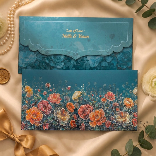 Dusty Blue Rose Garden Shagun Envelopes | LIFAFEWALA (Matte Finish, Pack of 20–200)