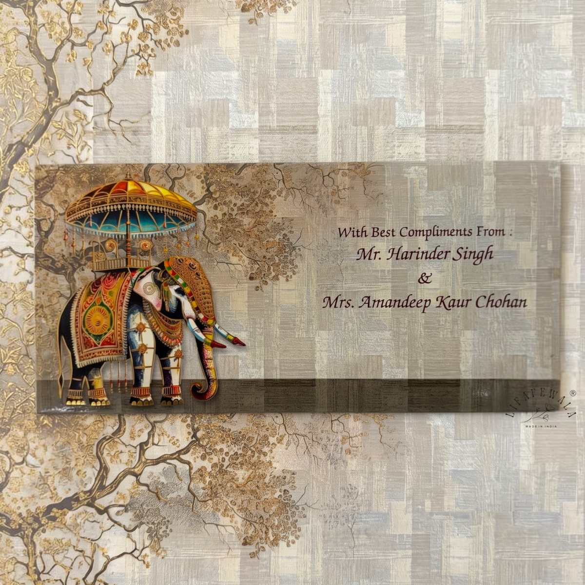 Royal Elephant gold foil matte shagun envelope by LIFAFEWALA – photo 1 of 8