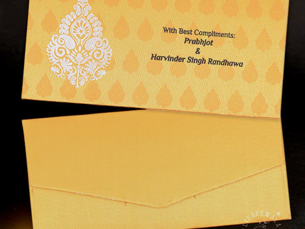 Yellow Satin Cloth Shagun Envelopes | LIFAFEWALA (Satin Cloth Gold Print, Pack of 20–200)