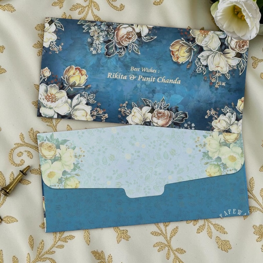Teal Vintage Roses Shagun Envelopes | LIFAFEWALA (Velvet Feel, Pack of 20–200)