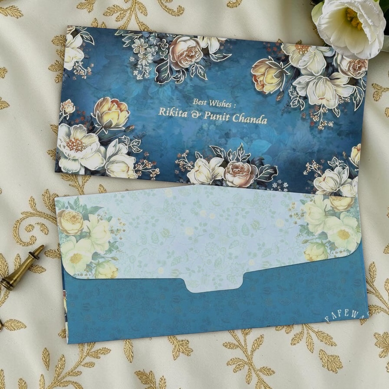Teal Vintage Roses Shagun Envelopes | LIFAFEWALA (Velvet Feel, Pack of 20–200)