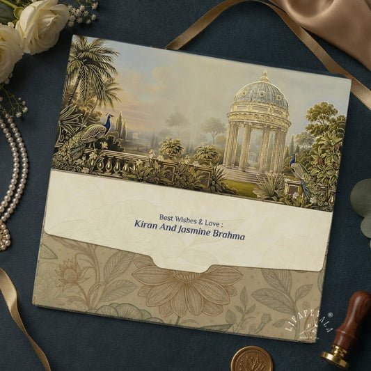 Vintage Garden Rotunda & Peacock Velvet Shagun Envelopes | LIFAFEWALA (Velvet Feel, Pack of 20–200)
