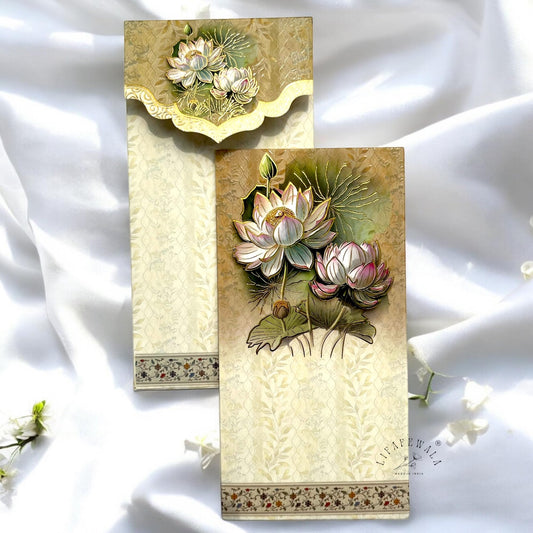 “Royal Lotus flower shagun envelopes with velvet finish”