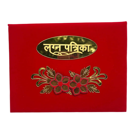 Red velvet lagan patrika wedding envelope by Lifafewala