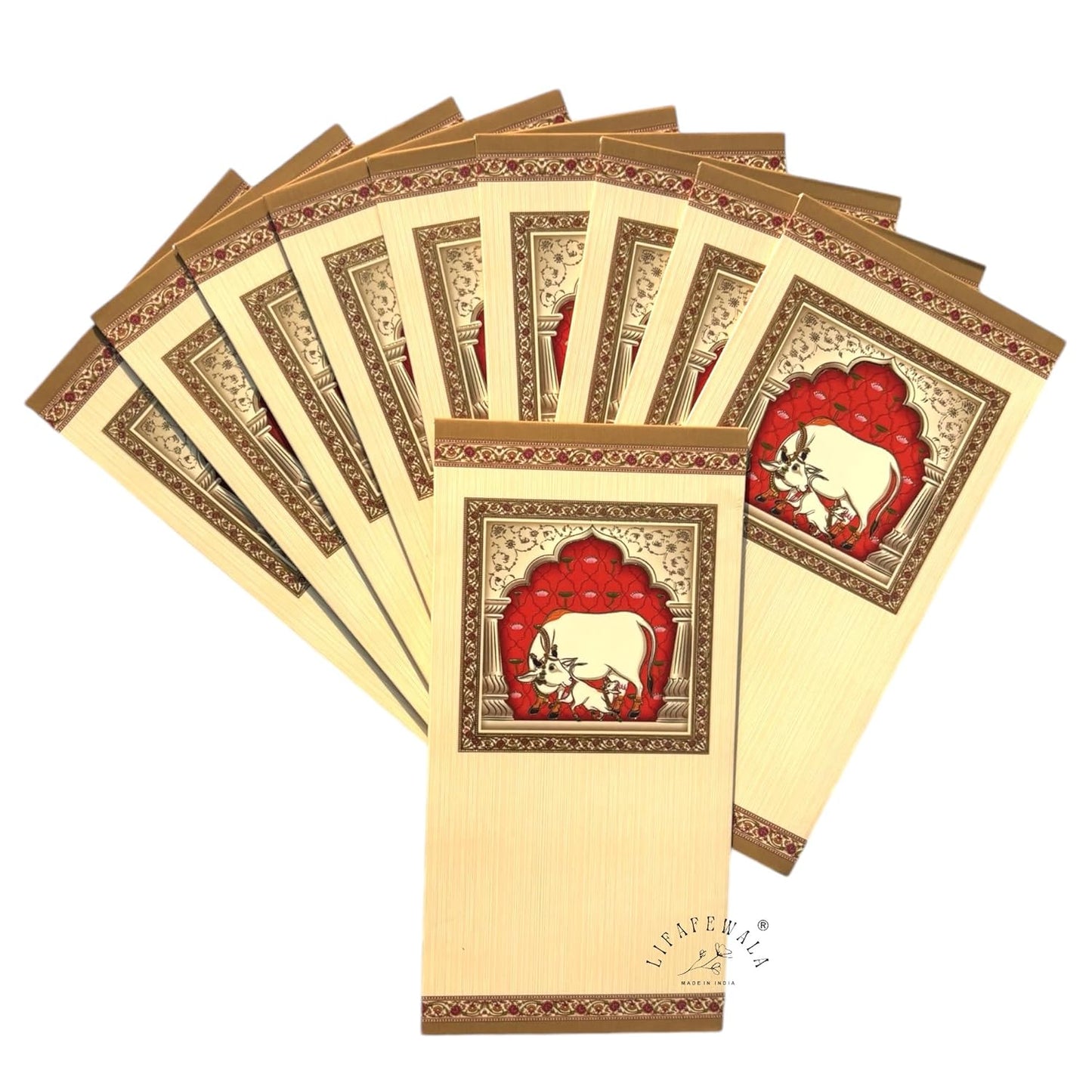 “Luxury wedding lifafa with Radha Krishna Pichwai design”