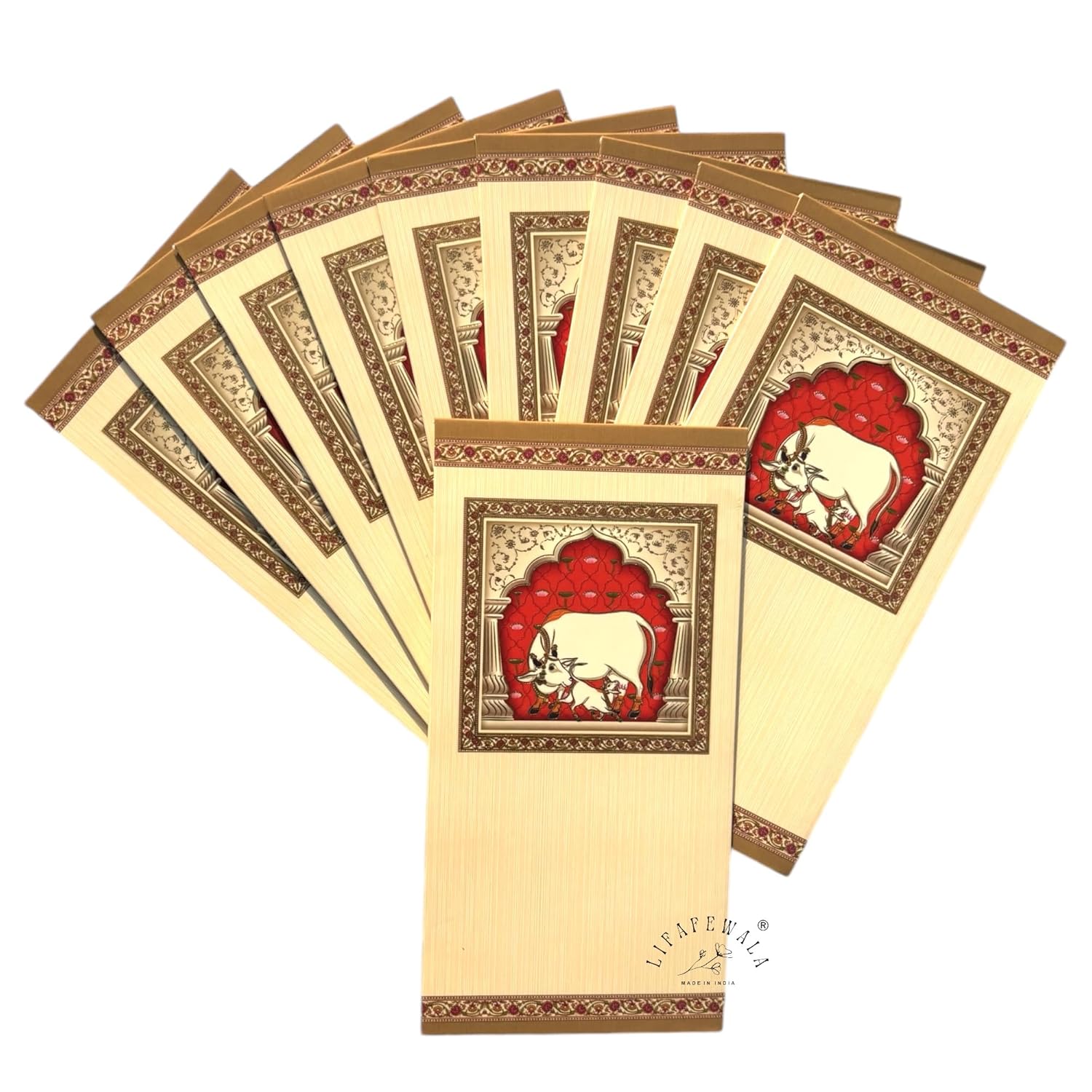 “Luxury wedding lifafa with Radha Krishna Pichwai design”