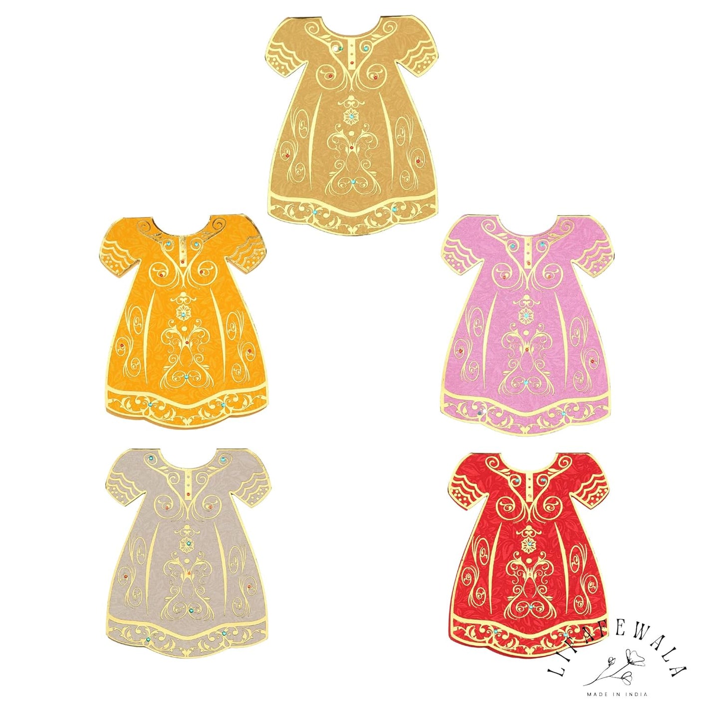 Lifafewala Unique and Exclusive Designer Ethnic Frock/Dress shaped Money And Shagun Envelopes for Weddings, Birthdays and Various other Occasions. Pack of 10| Color: Multicolor (As per availability)