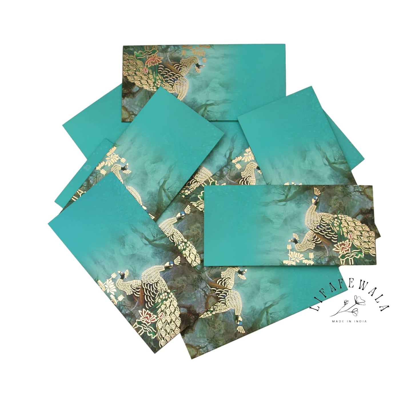 Premium velvet feel lifafa envelopes with peacock print