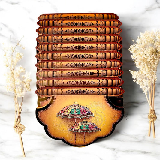 Designer yellow fan shaped wedding envelope by Lifafewala